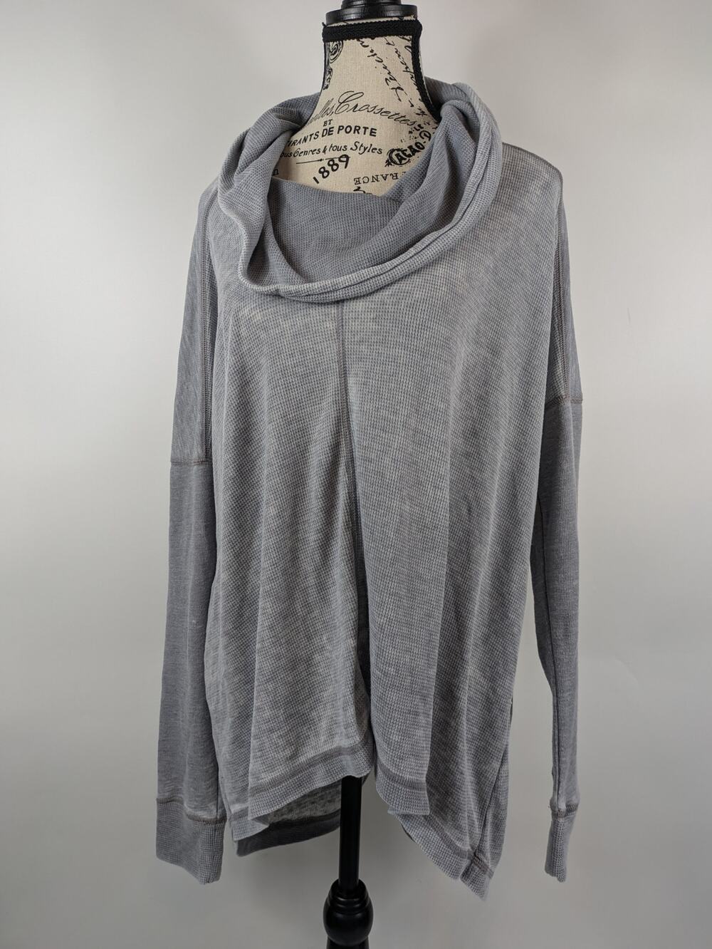 Lucky Brand Women's L Shirt Soft Thermal Top Gray Cowl Pullover Casual Cozy